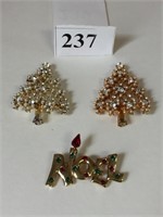 EISENBERG RHINESTONE CHRISTMAS TREE PINS NOEL PIN