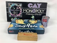 3 jeux dont Monopoly Gay, Sexy Menu