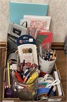 Flat of office supplies, calculator, etc.