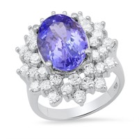 14K WHITE GOLD 3.00CT TANZANITE 1.50CT DIAMOND RIN