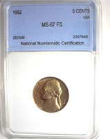 1952 Nickel MS67 FS LISTS $8150 IN 66+ FS