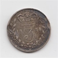 1874 Great Britain 3 Pence Silver Coin