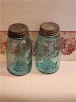 2 Blue Ball Jars with Lids