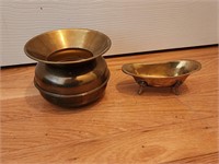 Small Brass Spitoon and Brass Tub
