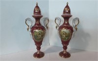 Royal Vienna Burgandy & Rich Gilt Trim Vases