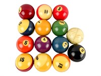 (13) Vintage Billiard Pool Balls & Cue Ball