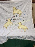 Lambs and Embroidered Flowers Linen