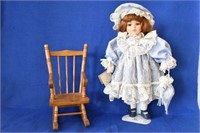 Collectible Porcelain Doll w/ Rocking Chair