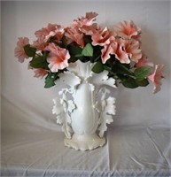 Leaf Decorated Large Vase w/ Artificial Flowers