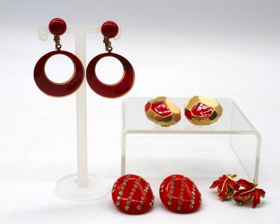 Red Clipon Earrings