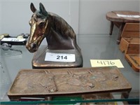 Bronze Horse-Form Bookend & Tip Tray