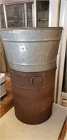 Old 5 gallon tin lid & 2 gal galvanized bucket