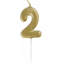 SM1315 Mini Gold Number 2 Birthday Candle 6 pack