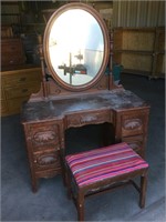 Oval Mirrored Vanity, Chipped/Scratched  Wood