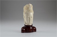 CHINESE IVORY CARVE GUANYIN FIGURE ON STAND