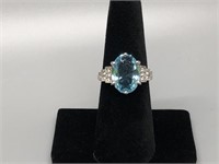 Large Aquamarine and Diamond Ring