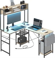 Tbfit L Shaped Desk with Hutch  Oak  2 Person