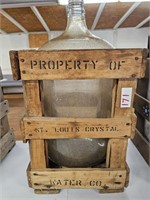 Antique 5 gal Glass Jug in Crate