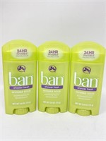 New (3) Ban Deodorant 2.6 Ounce Invisible Solid