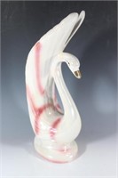 Pink and White Iridescent Ceramic Swan