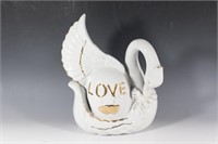 White and Gold Ceramic Swan - Love