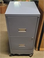 Grey Metal 2 Drawer File Cabinet W/Wheels