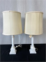 Pair of Marble Column Style Lamps w/Shades