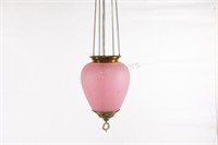 1890s Candle Hanging Satin Pink Glass Light