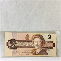1986 Canadian $2 Banknote Paper Money Bill