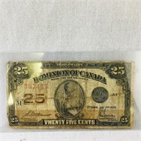1923 Dominion Of Canada 25 Cent Paper Bill