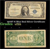 1935F $1 Blue Seal Silver Certificate Grades vf++