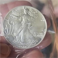 1987 1 ounce fine silver 1 dollar silver eagle