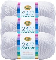 Lion Brand 24/7 Cotton Yarn-White-3PCS