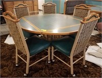 Round diner table with side extensions that drop