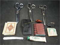 3 Vtg Sewing Scissors & Travel Sewing Kits Lot