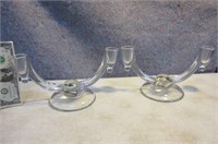 Pair 10" Double Glass Candle Holders