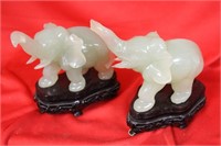 Set of Two Jade Elephants on Stands