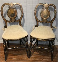 Pair Of Mother Of Pearl Inlaid And Painted Chairs