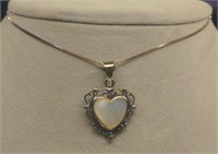 Sterling Silve Mother Of Pearl Heart Necklace