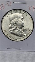 Of) 1963-d Franklin half dollar XF condition