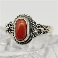 925 SILVER W CORAL RING SZ 7.5