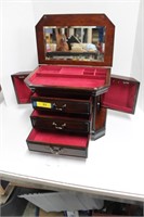 Jewelry Chest w/ 3 Drawers, 2 Side Outs & Beveled