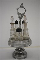 CRUET SET - ETCHED GLASS - QUADRUPLE PLATE