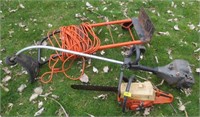 Chainsaw, weed eater, dolly, ext cord