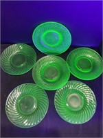 6 Uranium Glass Twisted Optic Swirl Saucer Small
