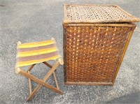 Retro Camp Stool & Wicker Hamper