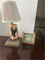 Eagle Flag Wood Table Lamp & Remote Holder