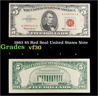 1963 $5 Red Seal United States Note Grades vf++