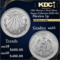 1921 Mexico 1 Peso Silver Santos Collection KM# 45