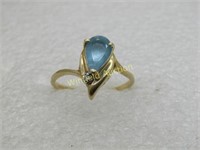 Vintage 14kt Bypass Topaz Diamond Ring, Sz. 9.25